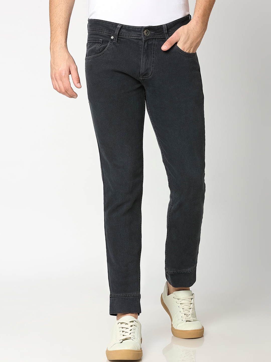 High Star Men Mid-Rise Clean Look Stretchable Jeans, Grey