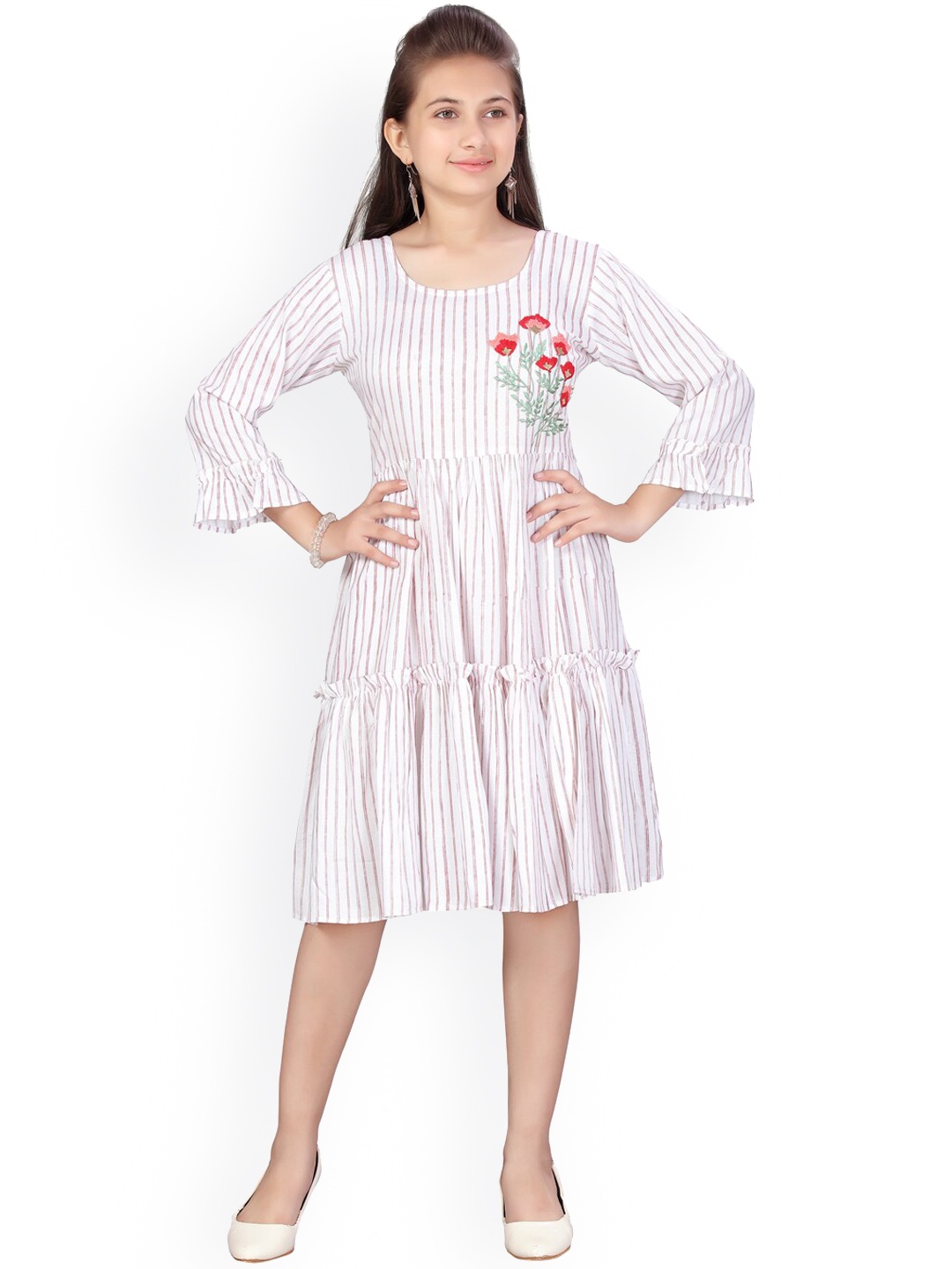 

Aarika Girls White Striped A-Line Dress