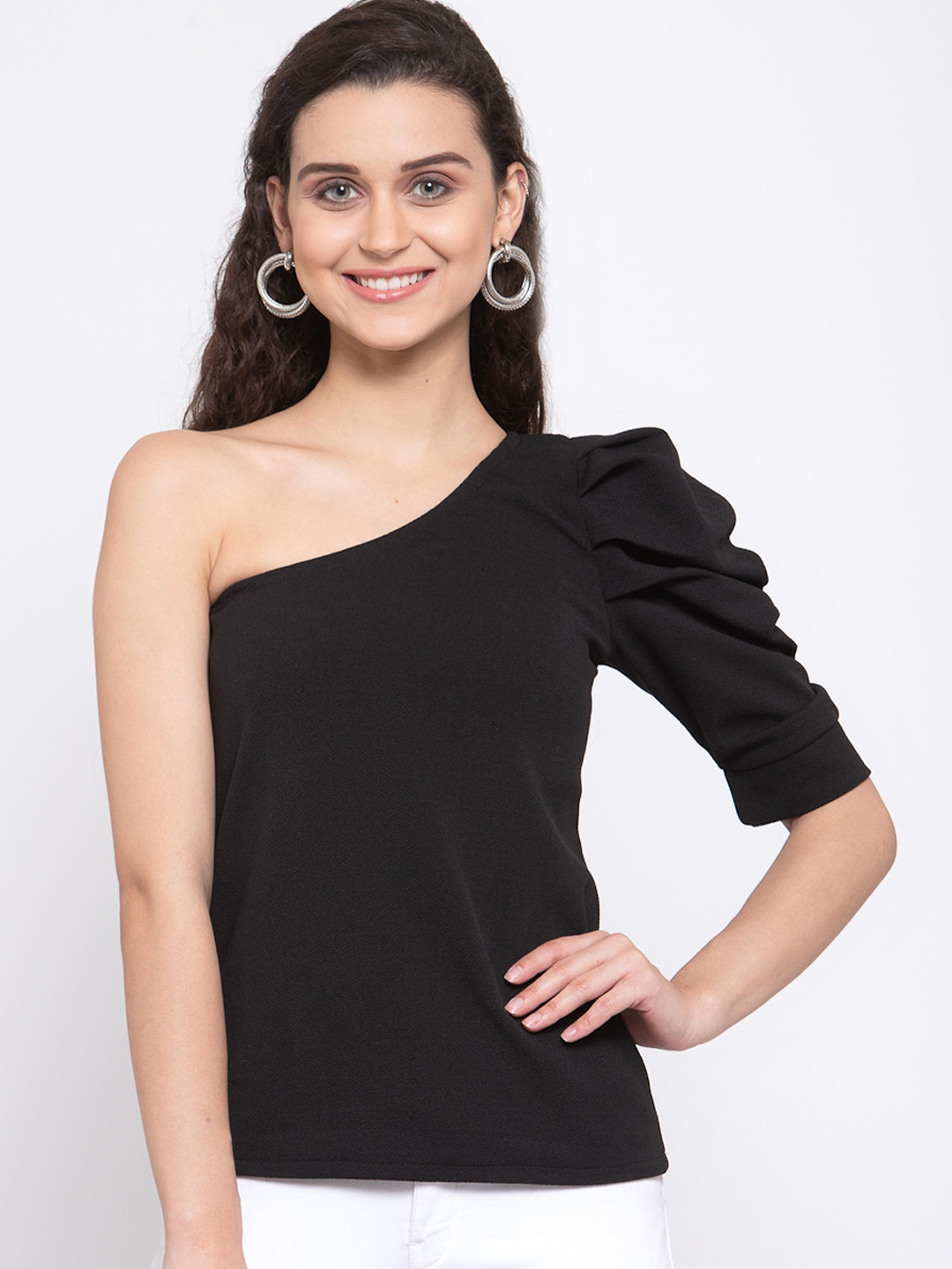 

Zastraa Black One Shoulder Regular Top