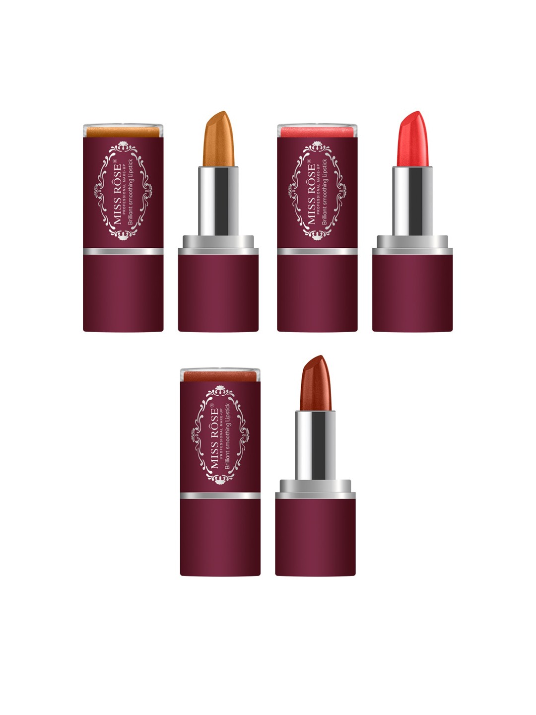 

MISS ROSE Set of 3 Brilliant Smoothing Lipsticks, Multi