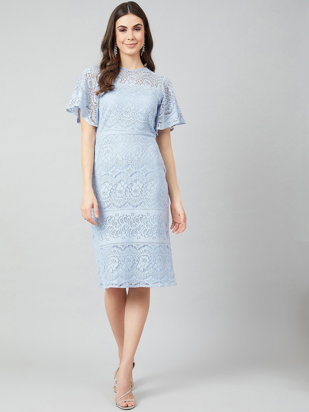 

Athena Blue Self Design Sheath Dress