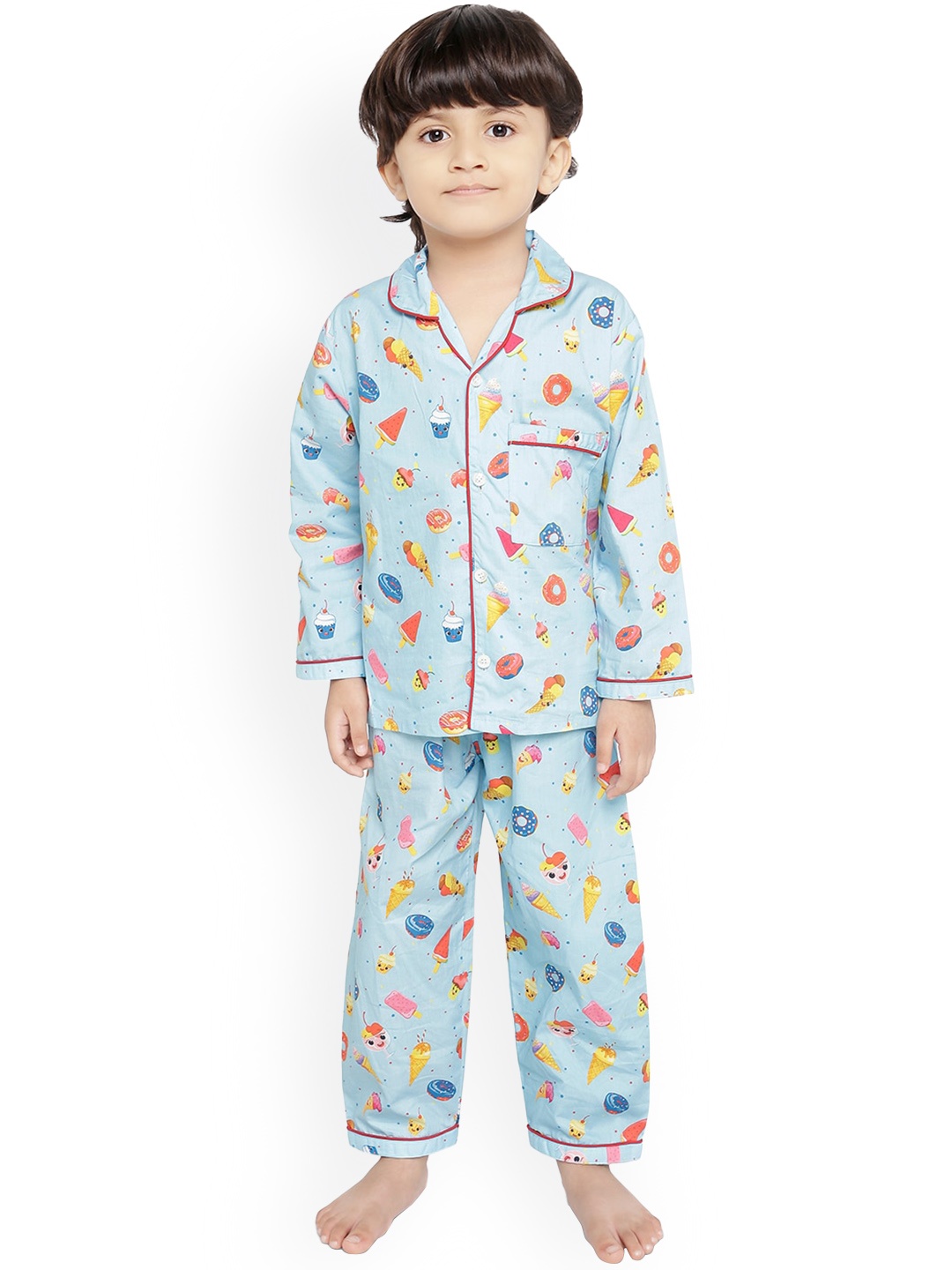 

Knitting Doodles Unisex Kids Blue Printed Night suit