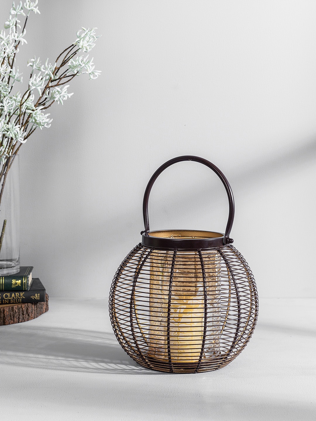 

Pure Home and Living Coffee Brown & Beige Large Spherical Caged Lantern Candle Holder