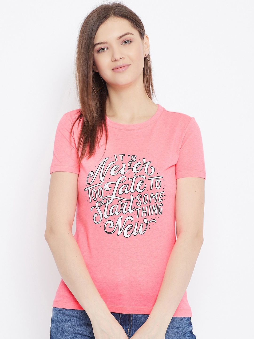 

Bishop Cotton Women Pink Printed Round Neck T-shirt