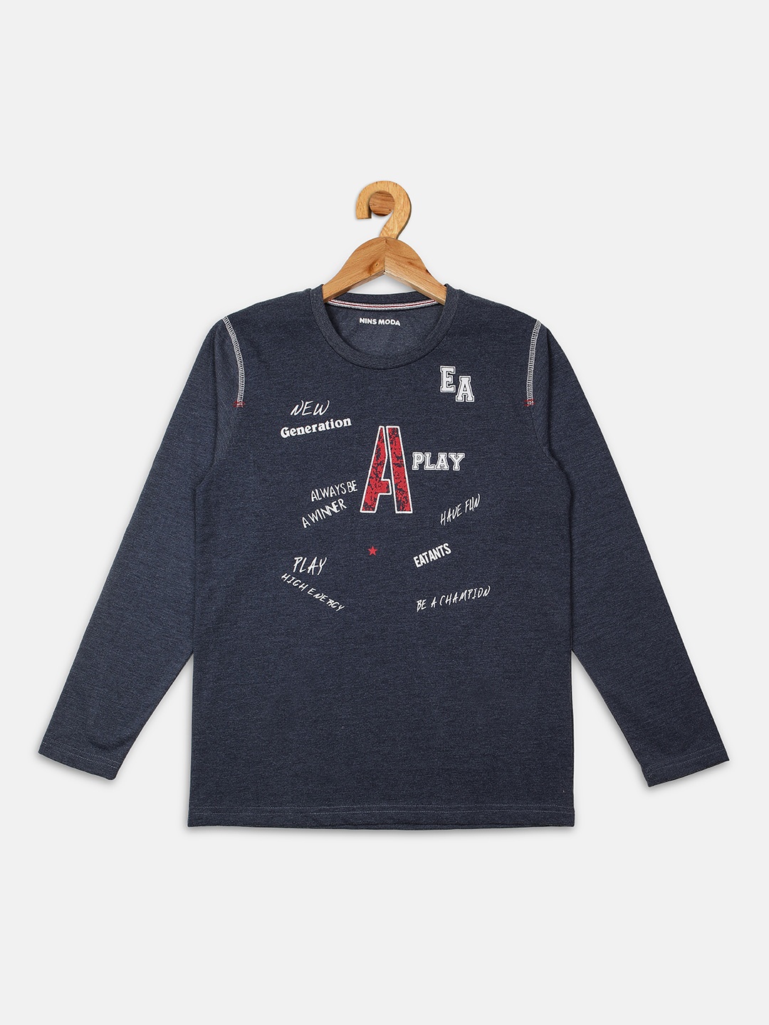 

Nins Moda Boys Navy Blue & Red Printed Round Neck T-shirt