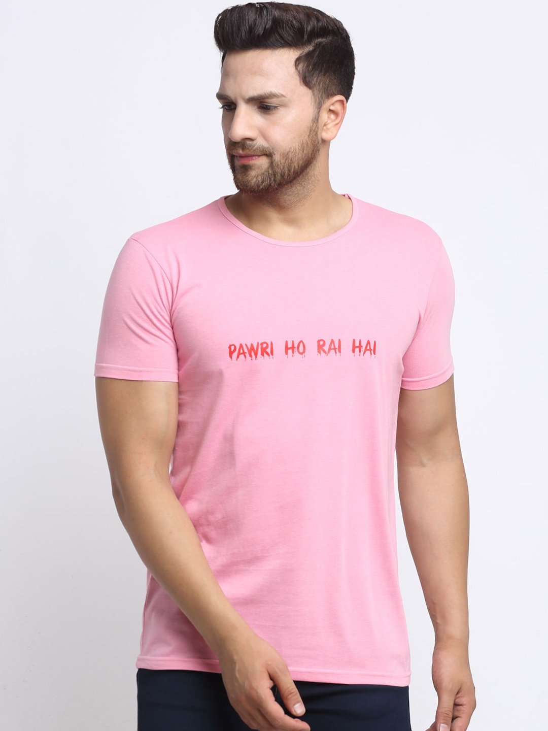 

VIMAL JONNEY Men Pink Printed Round Neck T-shirt