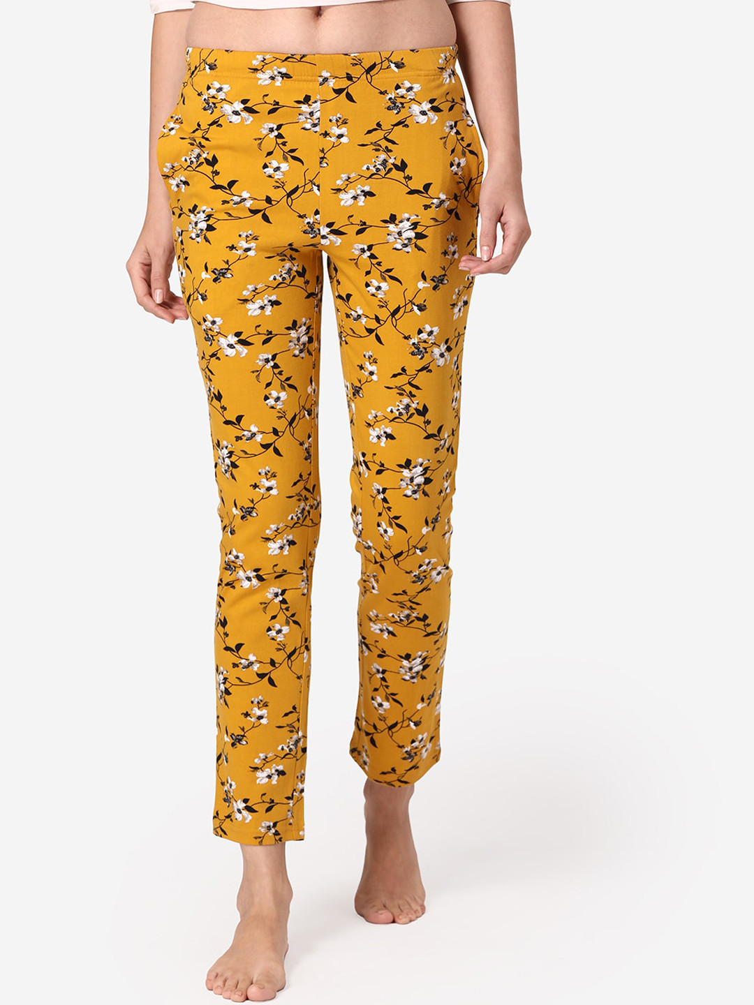 

Vami Women Mustard Yellow & Black Cotton Printed Lounge Pants