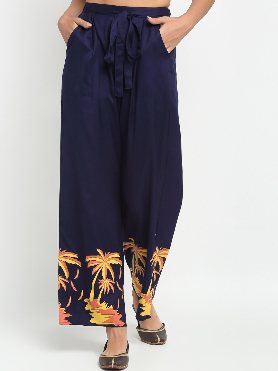 

Karmic Vision Women Navy Blue Regular Fit Printed Parallel Trousers