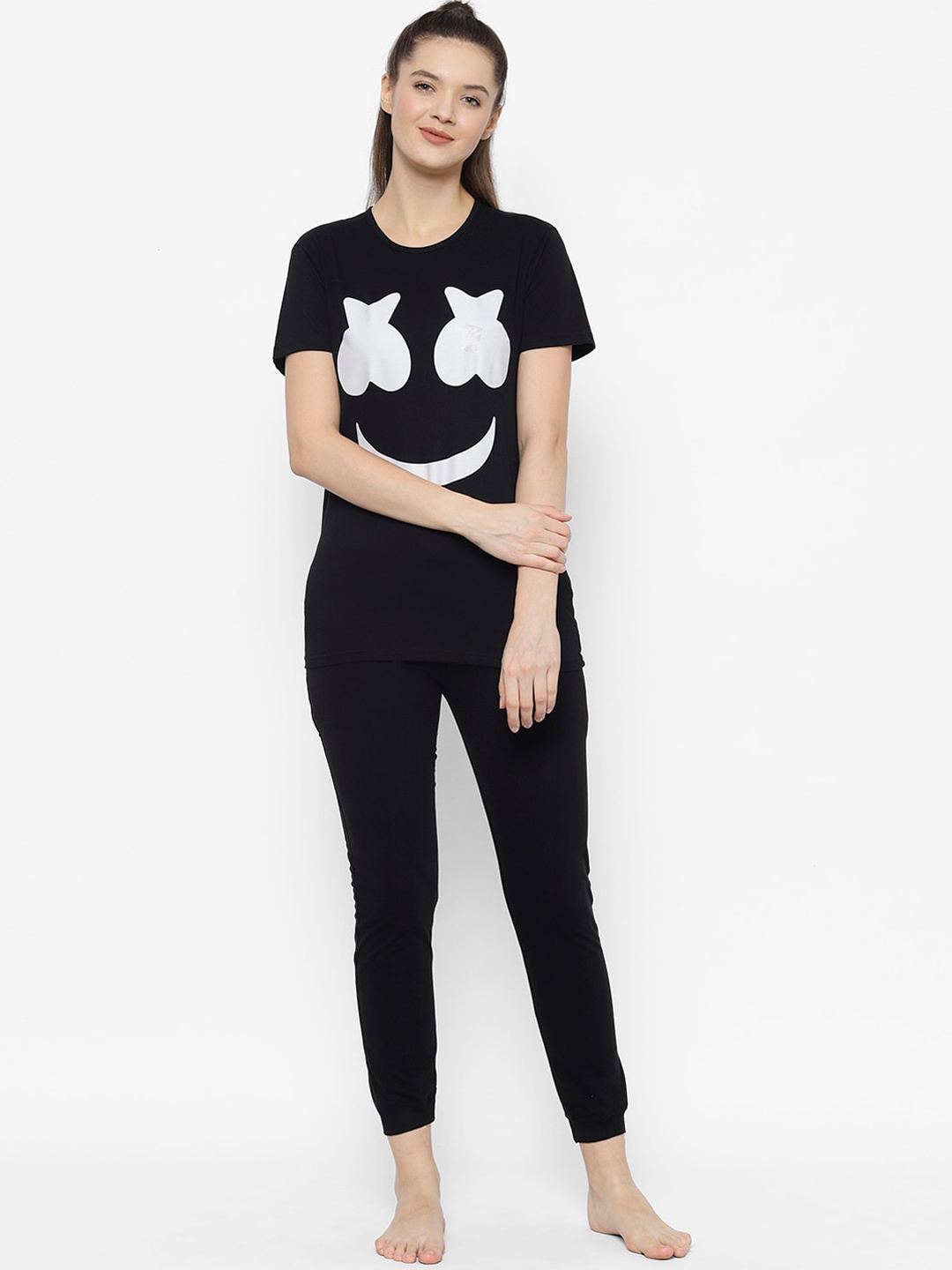 VIMAL JONNEY Women Black & White Black Printed Night Suit
