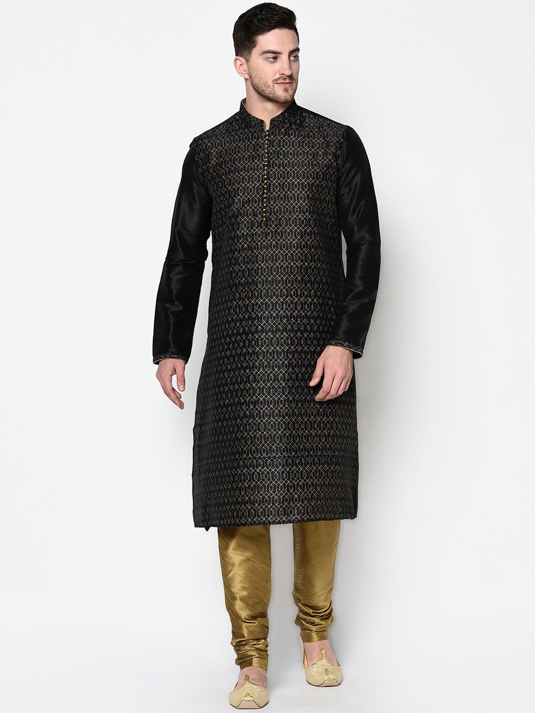 

DEYANN Men Black & Off-White Geometric Kurta