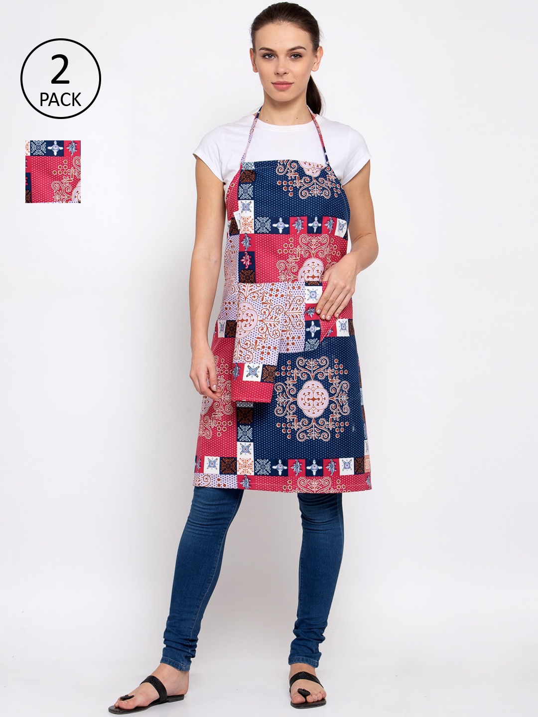 

KLOTTHE Unisex Pack of 2 Multicoloured Printed 210 TC Cotton Aprons, Multi