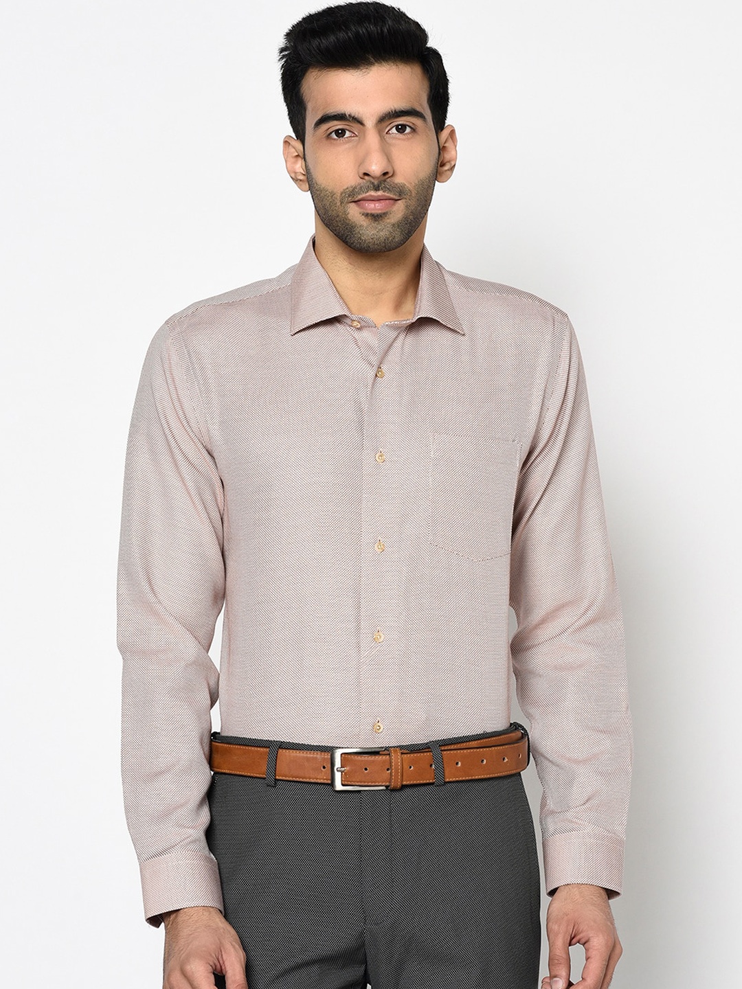 

Blackberrys Men Beige Slim Fit Self Design Cotton Casual Shirt