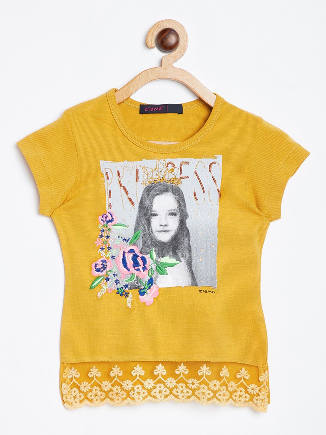 

Ziama Mustard Printed Regular Top