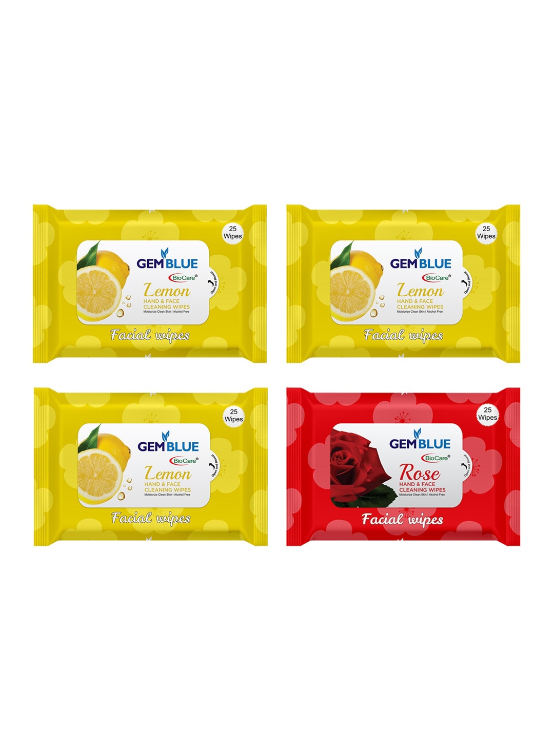 

GEMBLUE BioCare Set of 4 Lemon & Rose Facial Wipes, Yellow