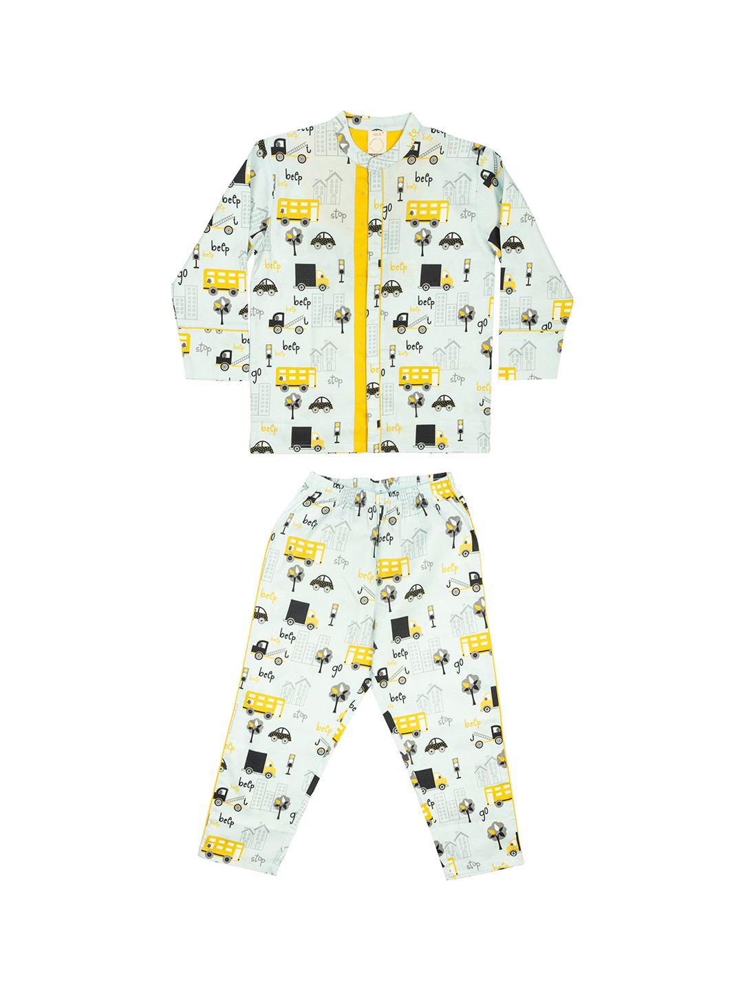 

CASA DE NEE NEE Unisex Kids Sea Green & Yellow Printed Night suit