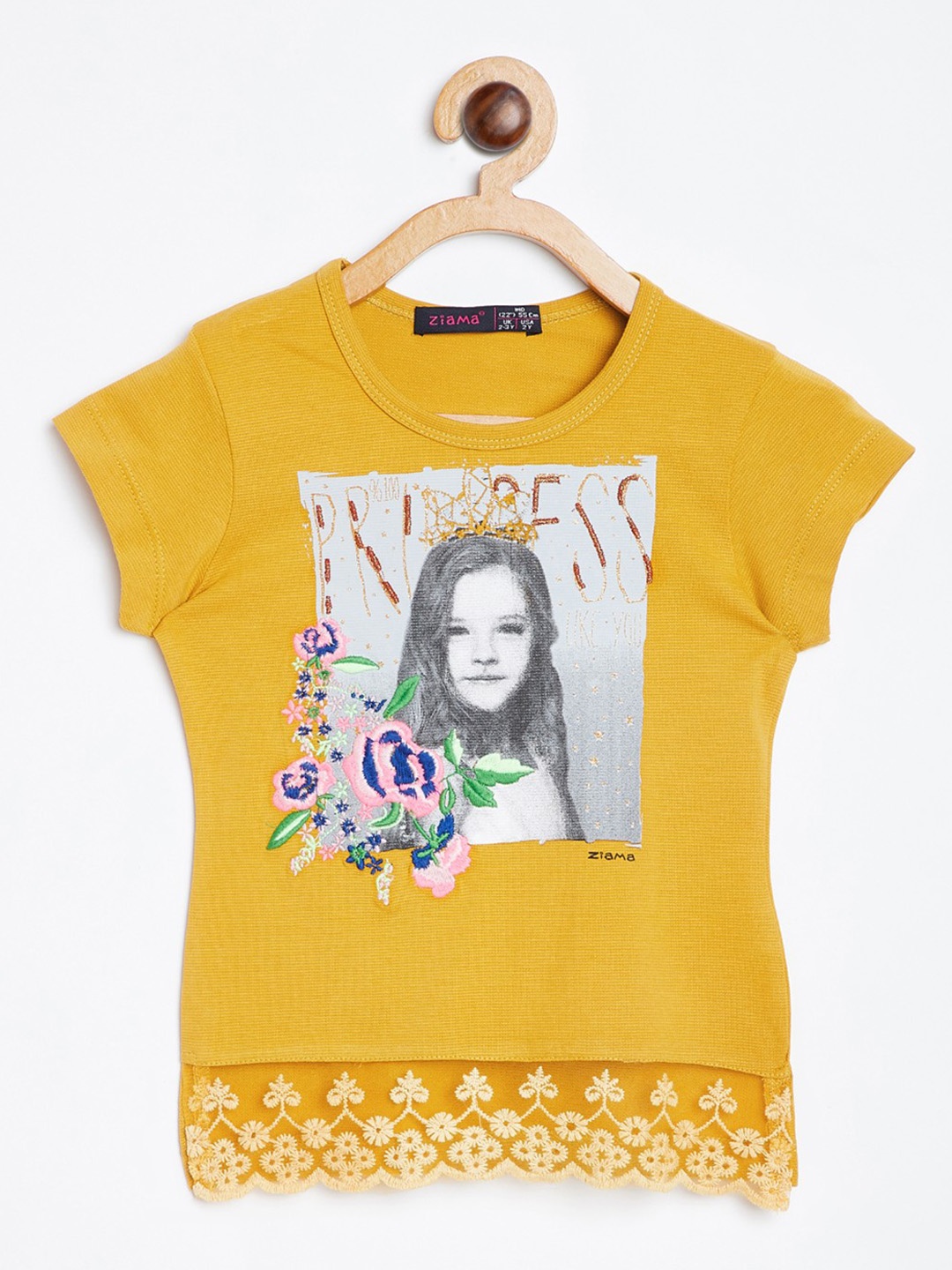 

Ziama Girls Mustard Yellow Embroidered Regular Top