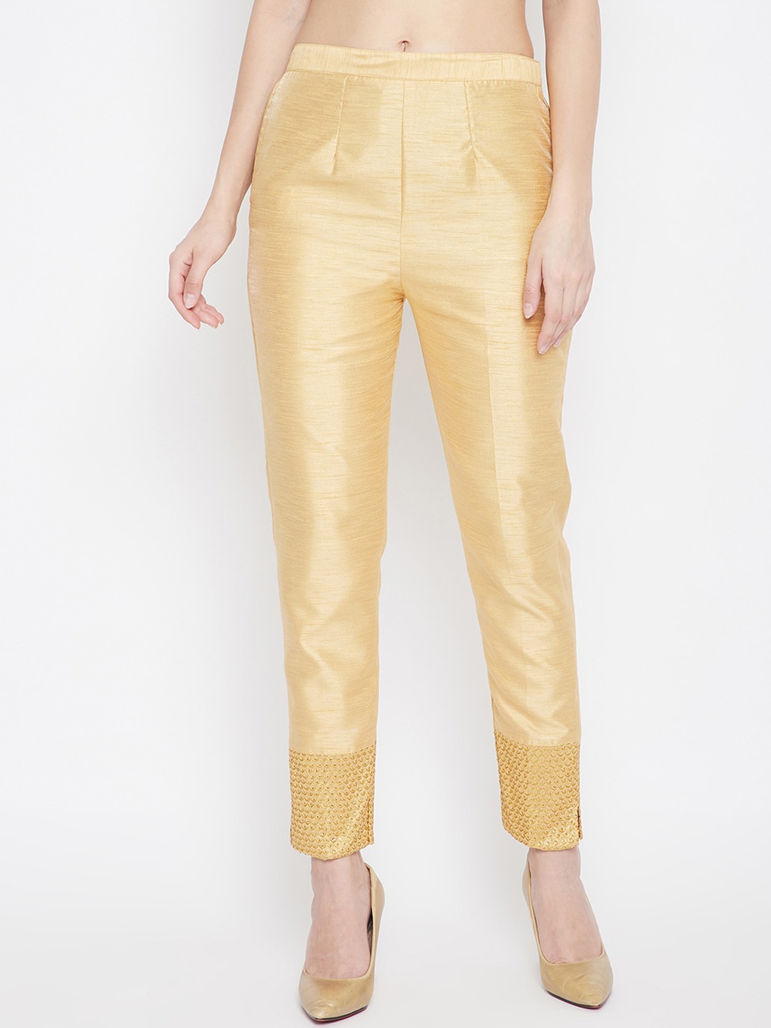 

Clora Creation Women Beige Regular Fit Solid Cigarette Trousers