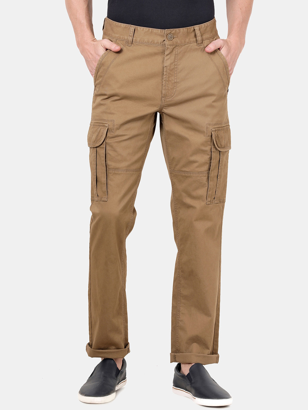 

t-base Men Khaki Slim Fit Solid Cargos