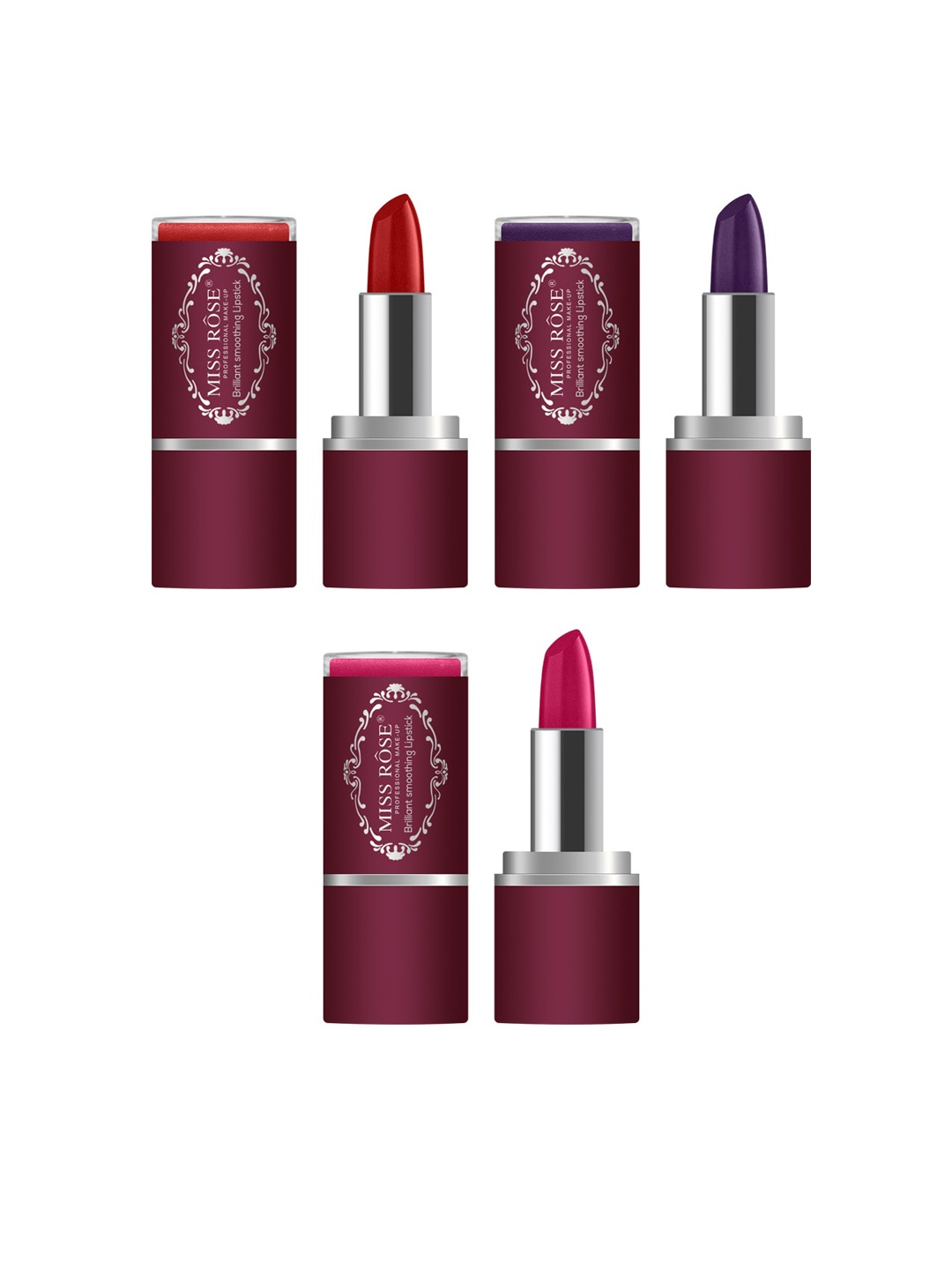 

MISS ROSE Set of 3 Brilliant Smoothing Lipsticks, Multi
