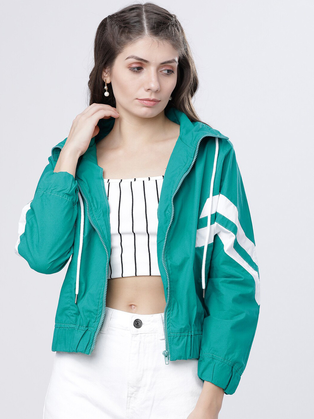

Tokyo Talkies Women Green Solid Tailored Jacket