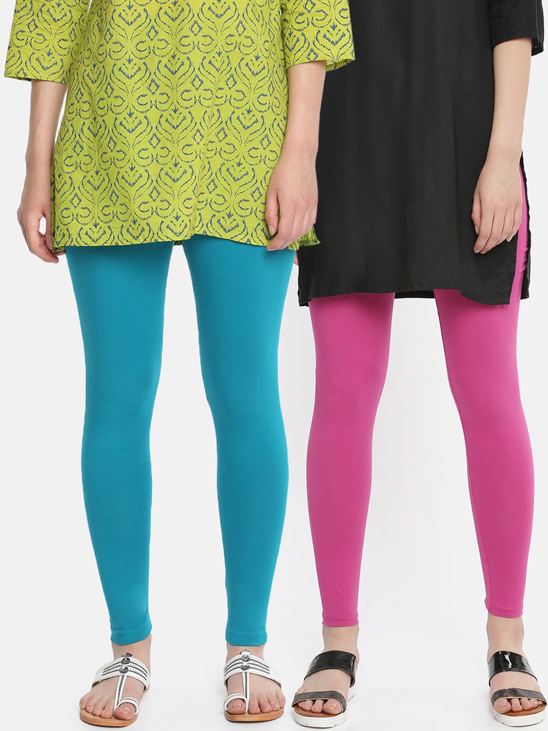 

Dollar Missy Women Pack Of 2 Solid Cotton Ankle-Length Leggings, Pink