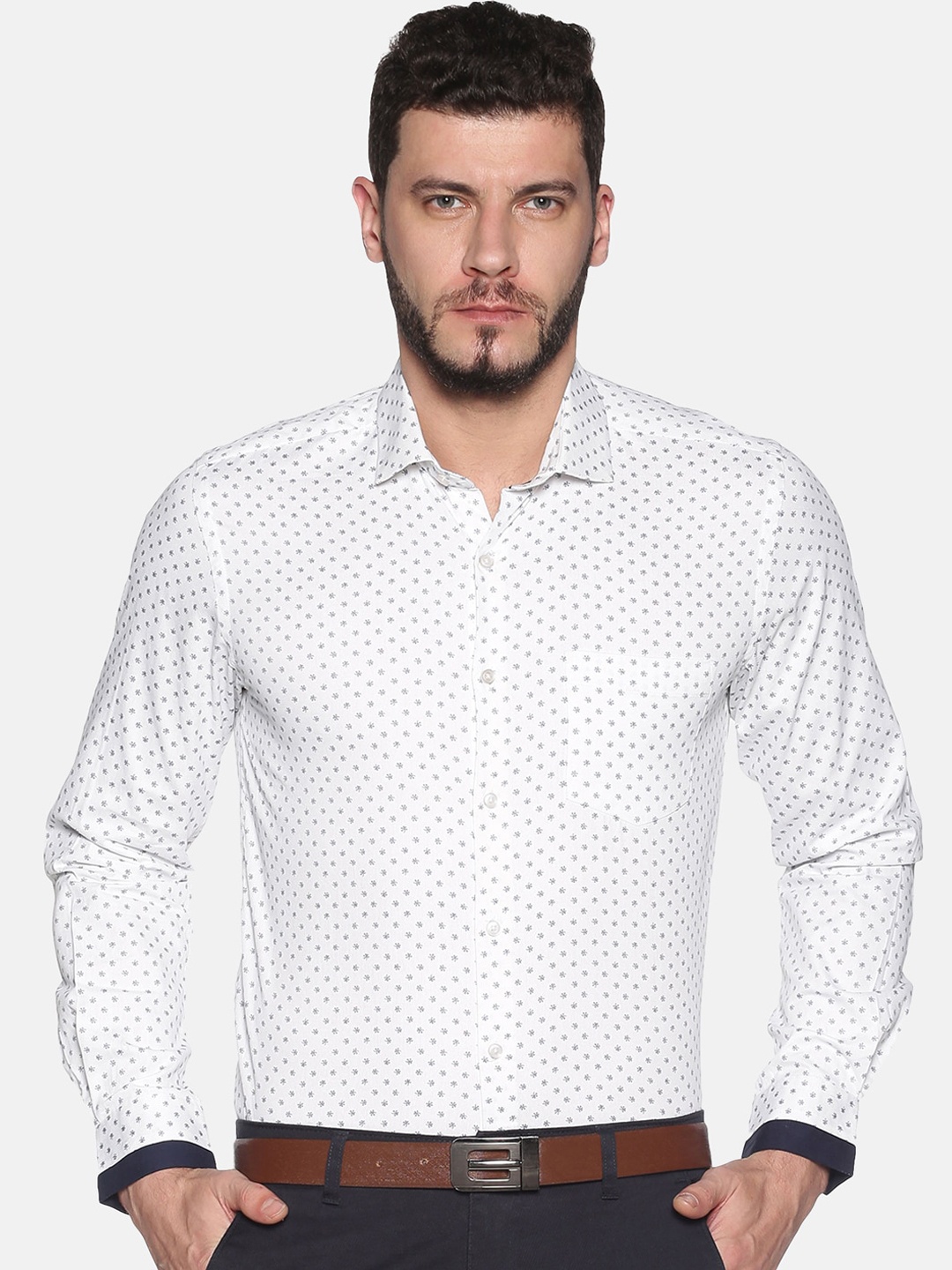 

IVOC Men White Slim Fit Printed Cotton Formal Shirt