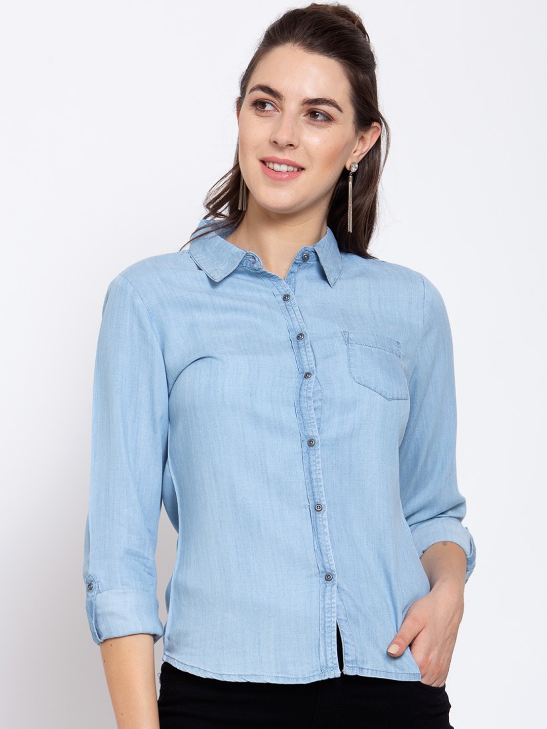 

Style Quotient Women Blue Regular Fit Solid Casual Shirt