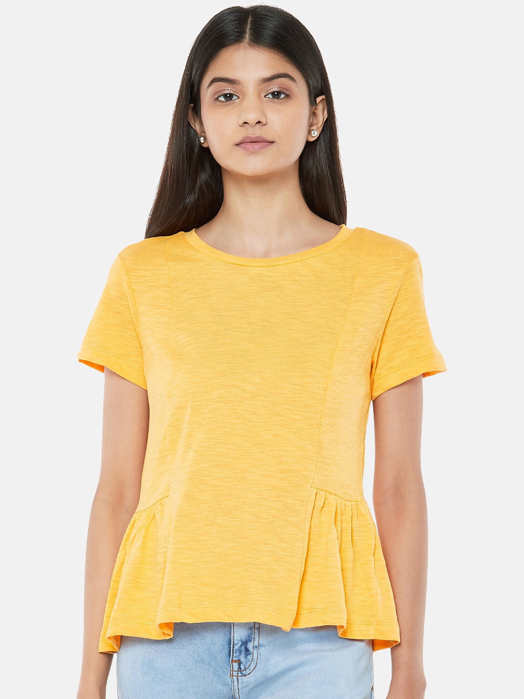 

Honey by Pantaloons Mustard Yellow Solid Regular Top