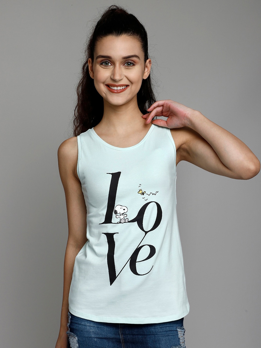 

Free Authority Green Peanuts Printed Pure Cotton Tank Top