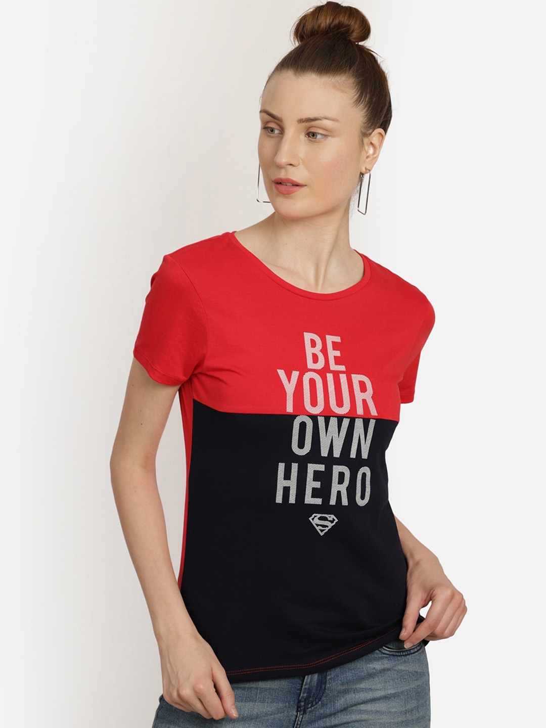 

Free Authority Women Red Superman Printed Cotton Round Neck Pure Cotton T-shirt