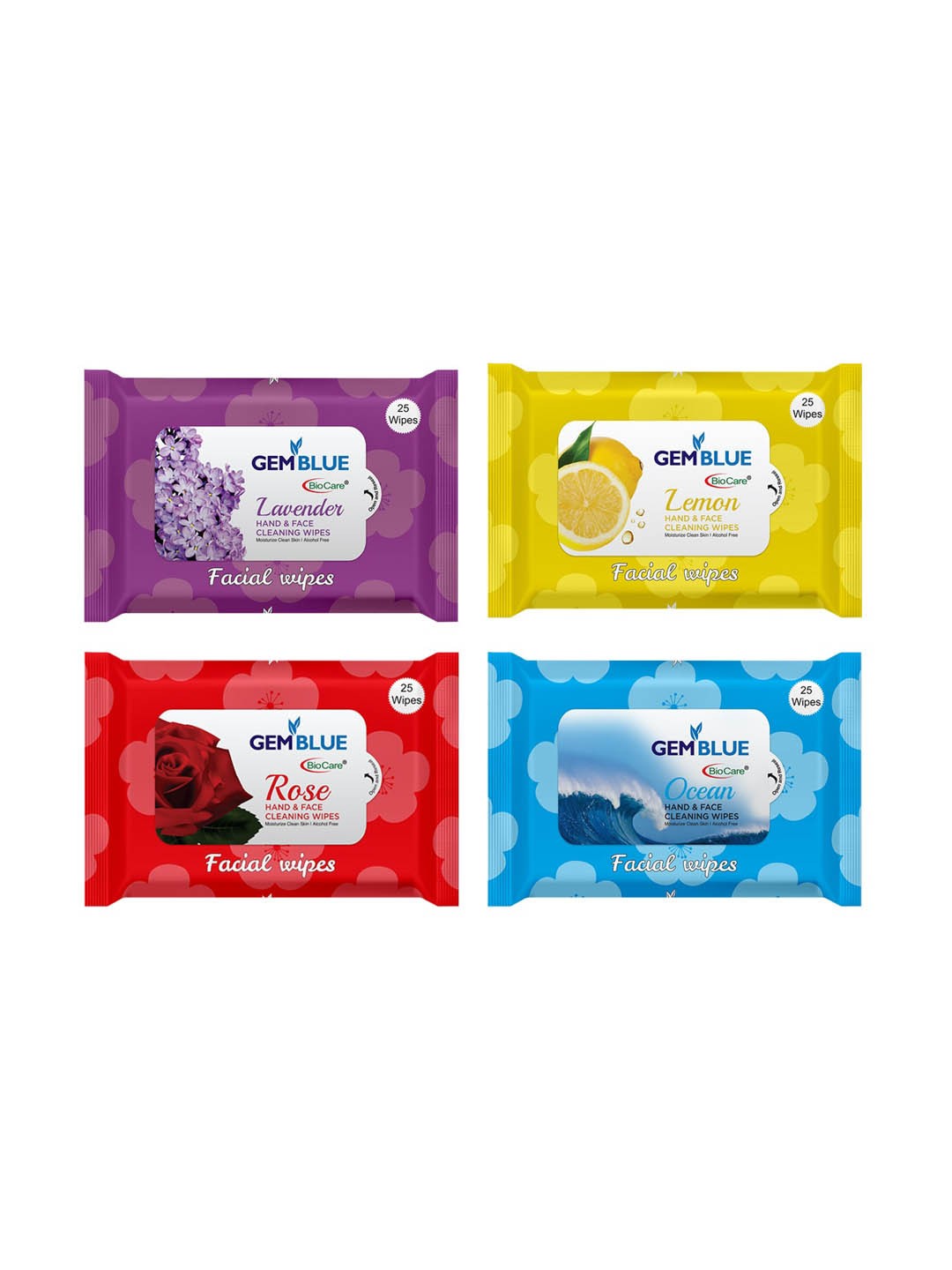 

GEMBLUE BioCare Set of Lemon - Rose - Lavender - Ocean Facial Wipes, Multi