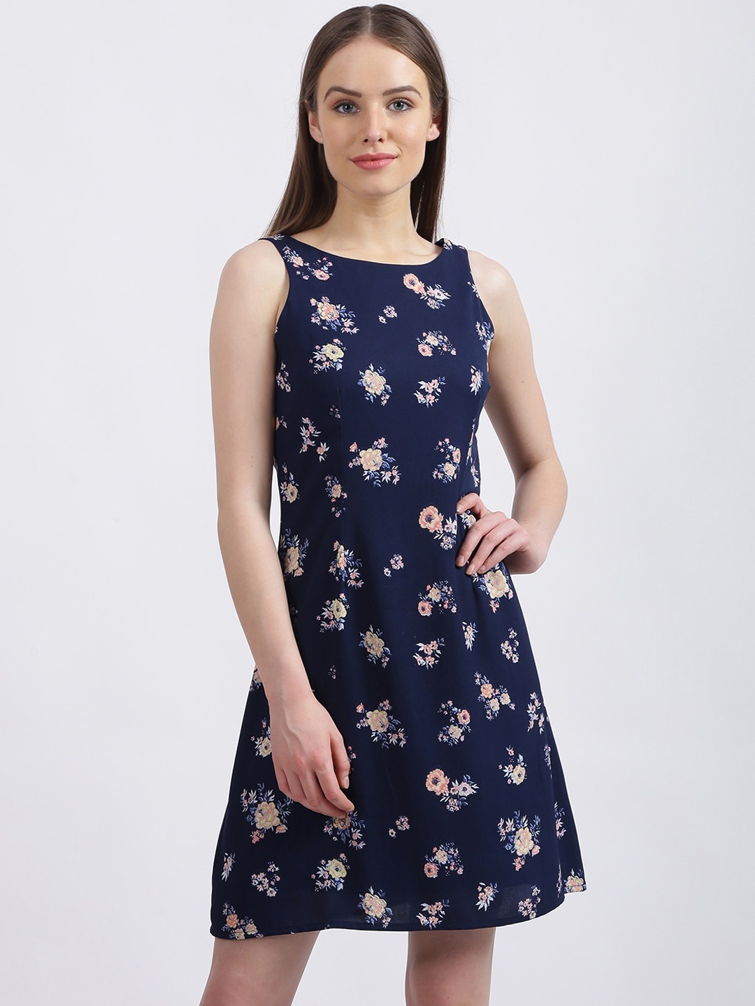 

Zink London Women Navy Blue Printed Fit and Flare Dress