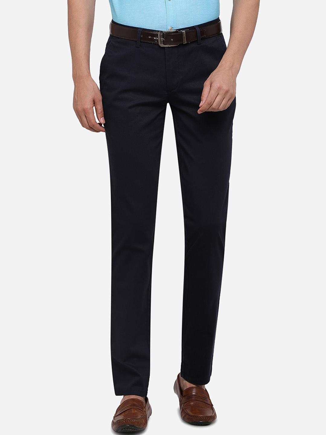 

JADE BLUE Men Navy Blue Slim Fit Solid Cotton Formal Trousers