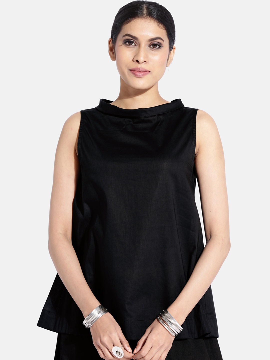 

GRASS by Gitika Goyal Black Pure Cotton A-Line Top