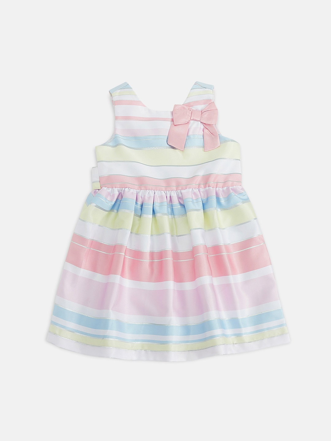 

Pantaloons Baby Girls Pink Striped Pure Cotton Fit and Flare Dress