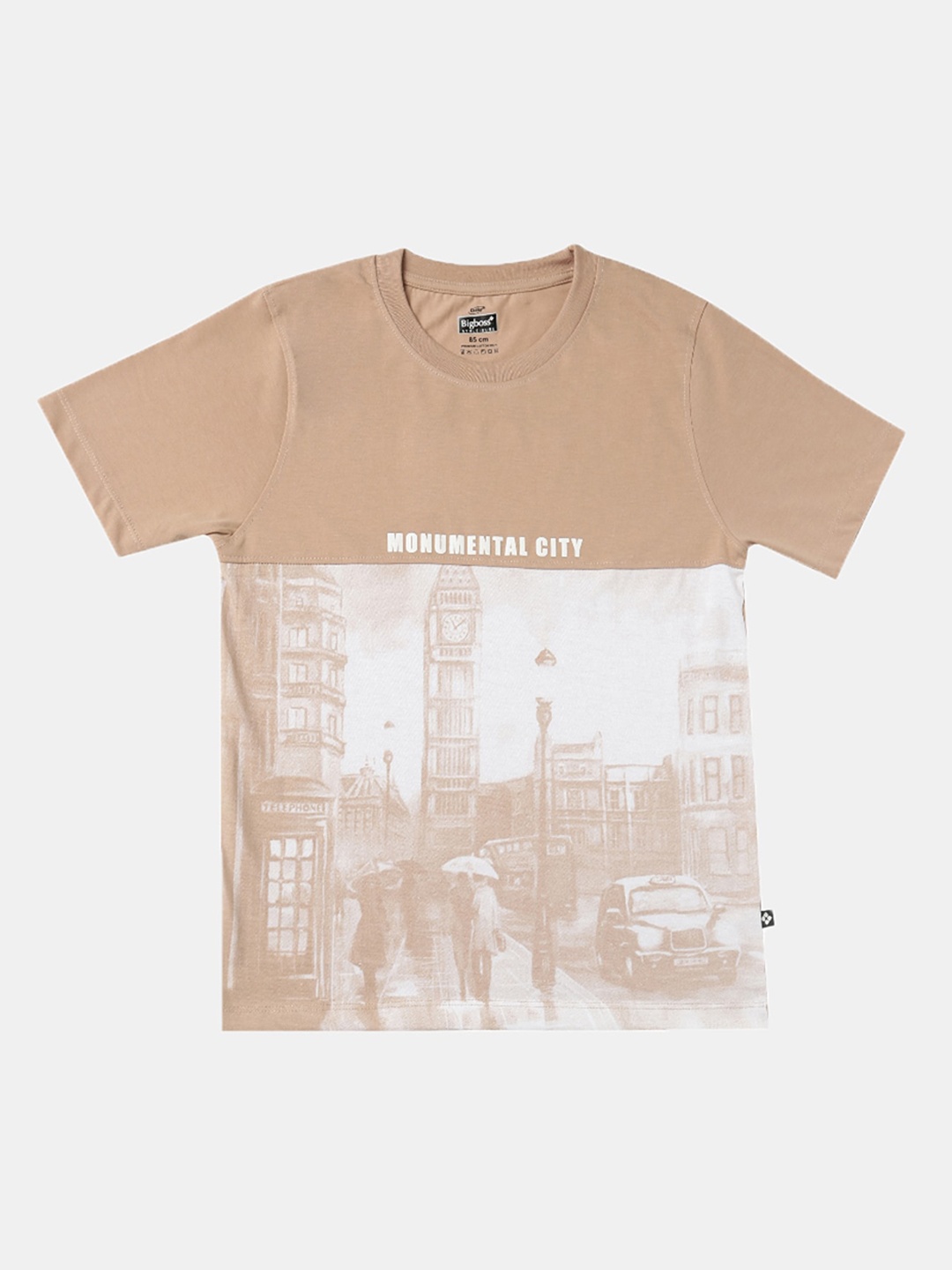 Dollar Boys Brown White Printed Round Neck Cotton Pure Cotton T-shirt
