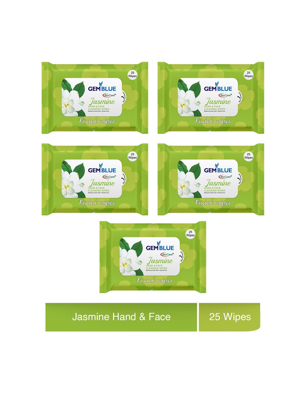 

GEMBLUE BioCare Set of 5 Jasmine Facial Wipes, Green