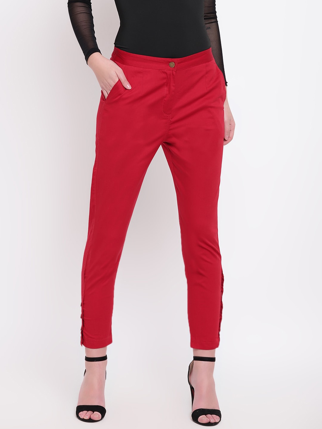 

RIVI Women Maroon Regular Fit Solid Regular Trousers