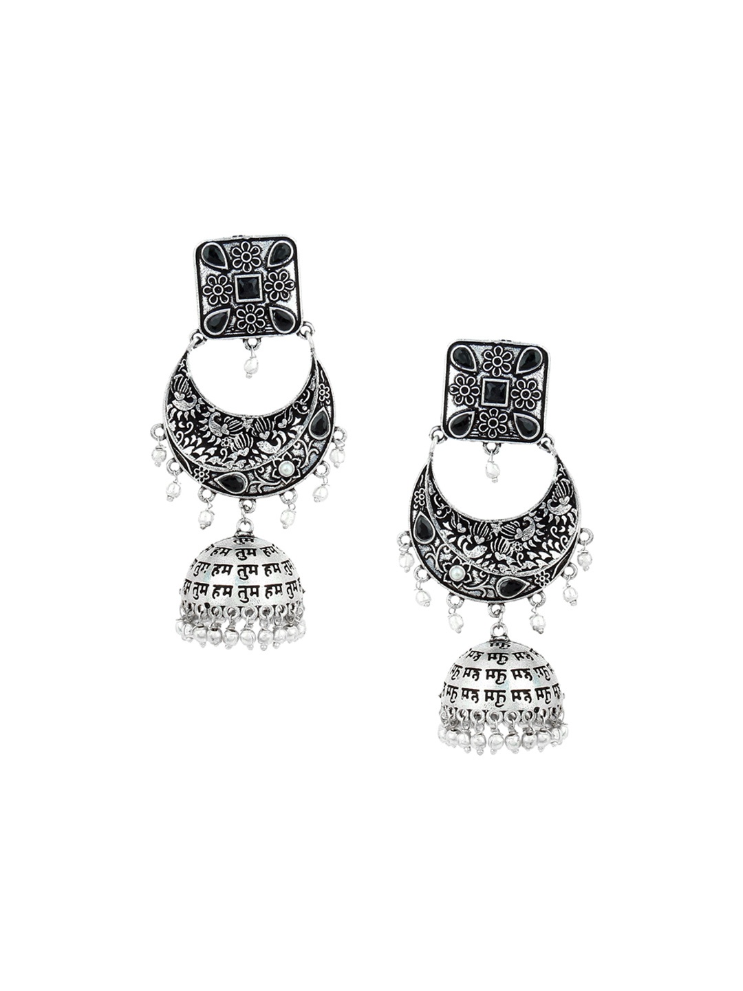 

Mali Fionna Silver-Toned Contemporary Jhumkas