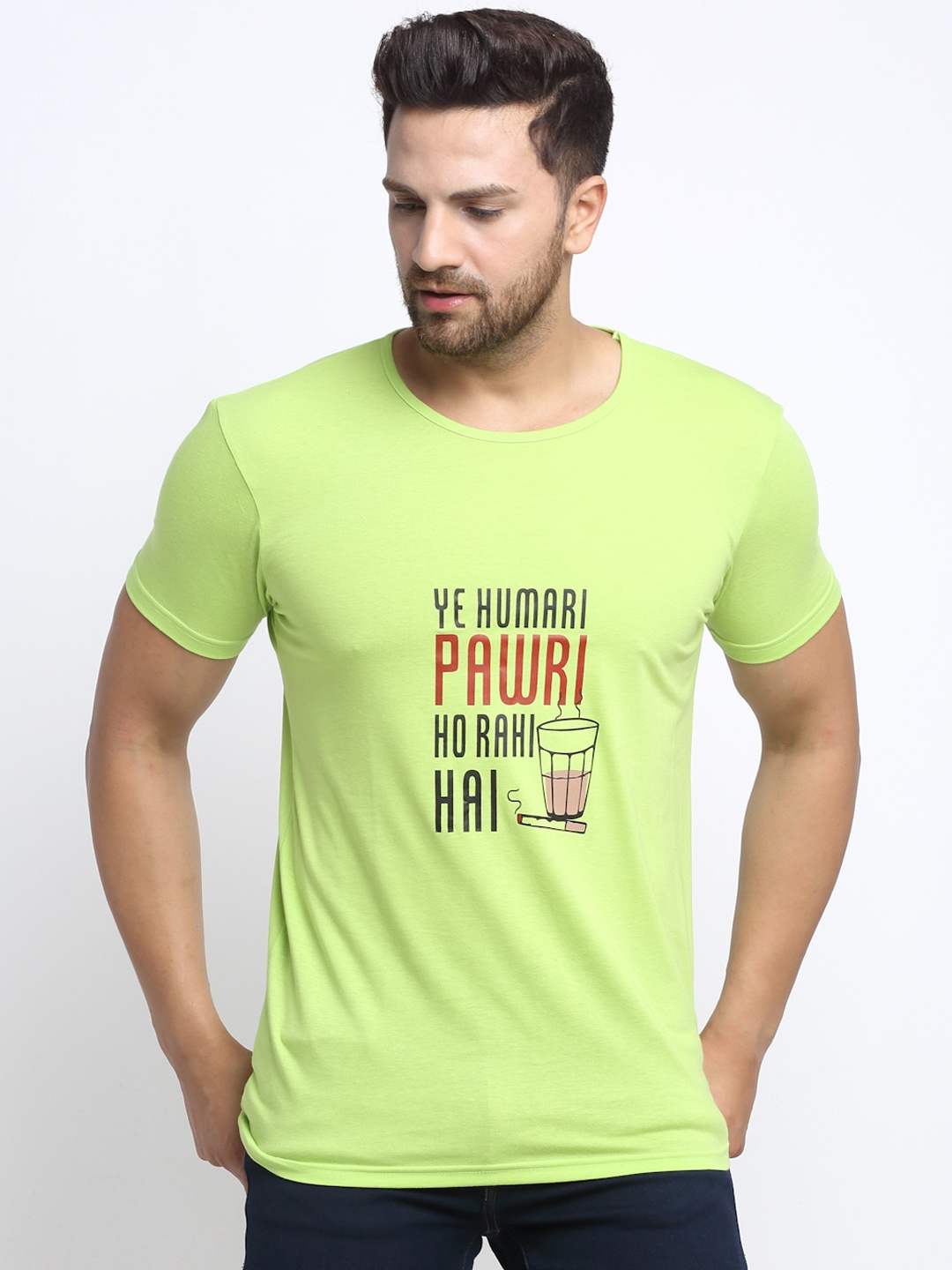 

VIMAL JONNEY Men Green & Black Printed Round Neck T-shirt