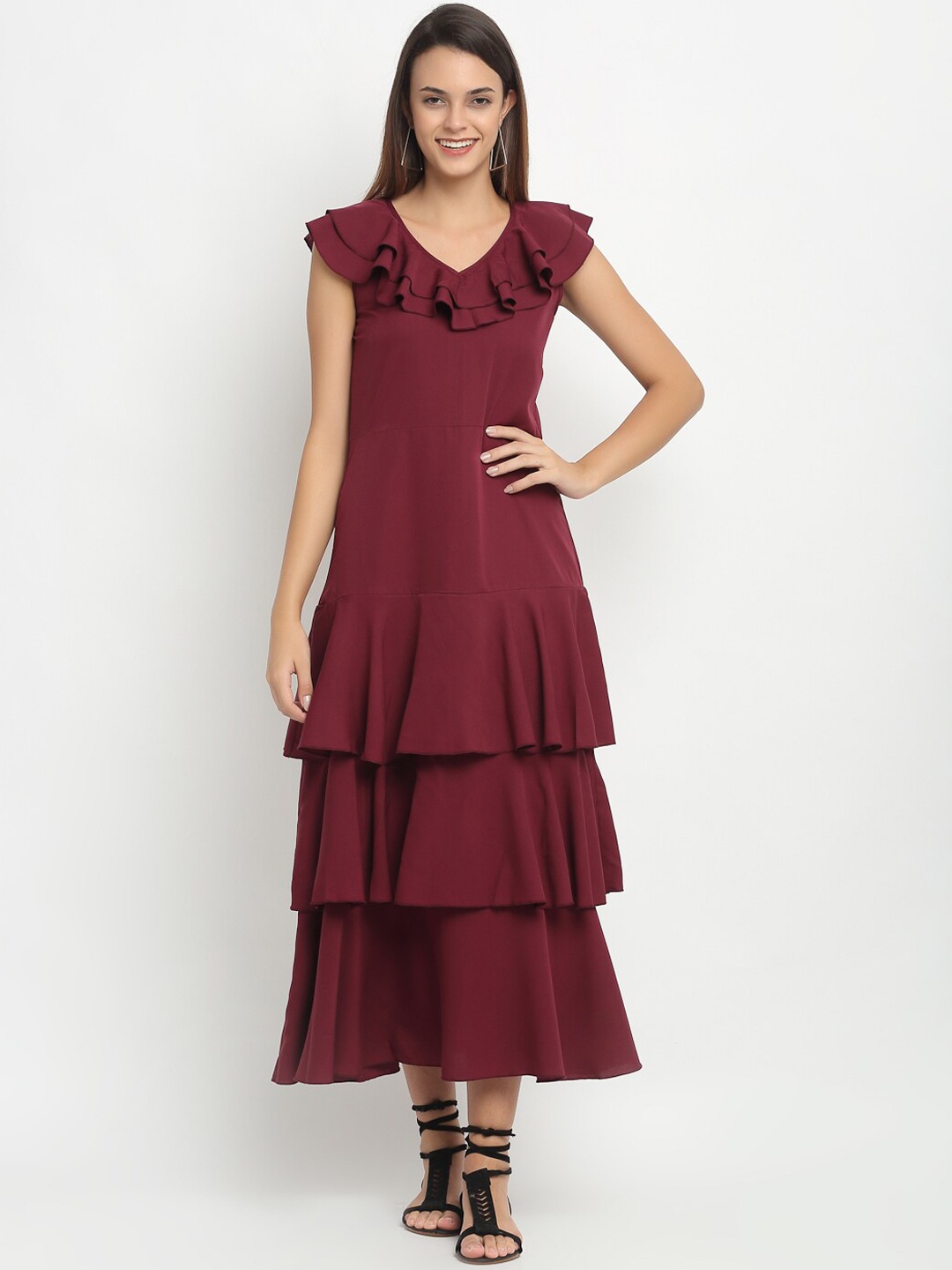 

Karmic Vision Women Maroon Solid Fit and Flare Dress