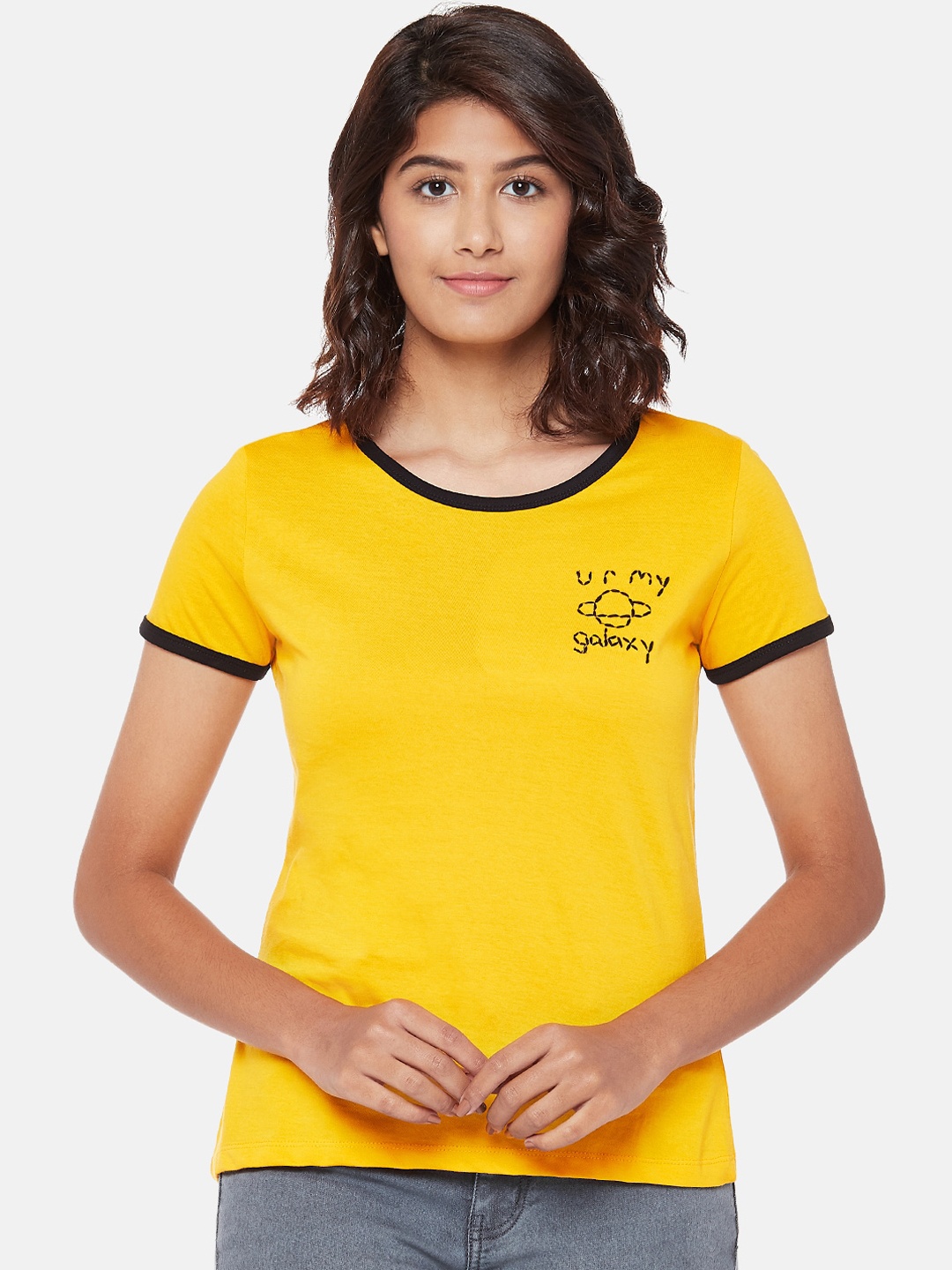 

Honey by Pantaloons Women Mustard Solid Round Neck T-shirt