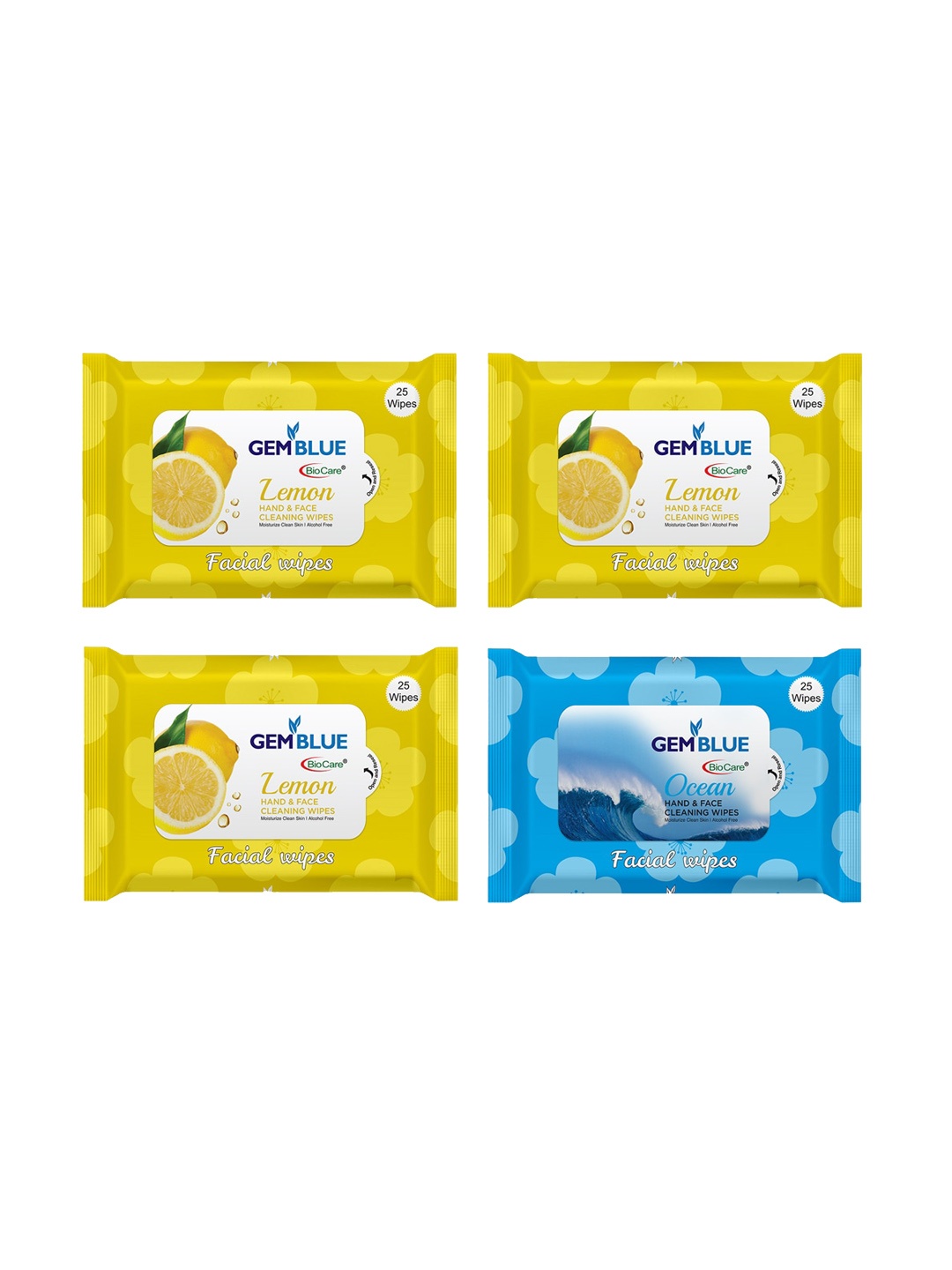 

GEMBLUE BioCare Set of 4 Lemon & Ocean Facial Wipes, Yellow