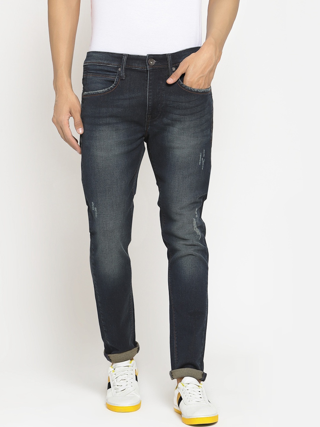 

Pepe Jeans Men Blue Skinny Fit Mid-Rise Low Distress Jeans