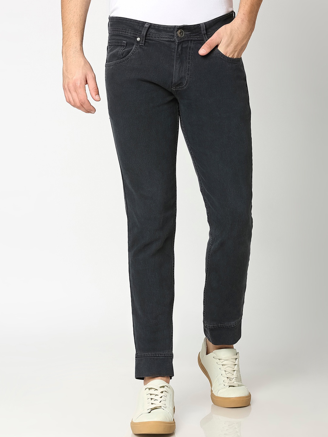 

High Star Men Plus Size Mid-Rise Clean Look Stretchable Jeans, Grey