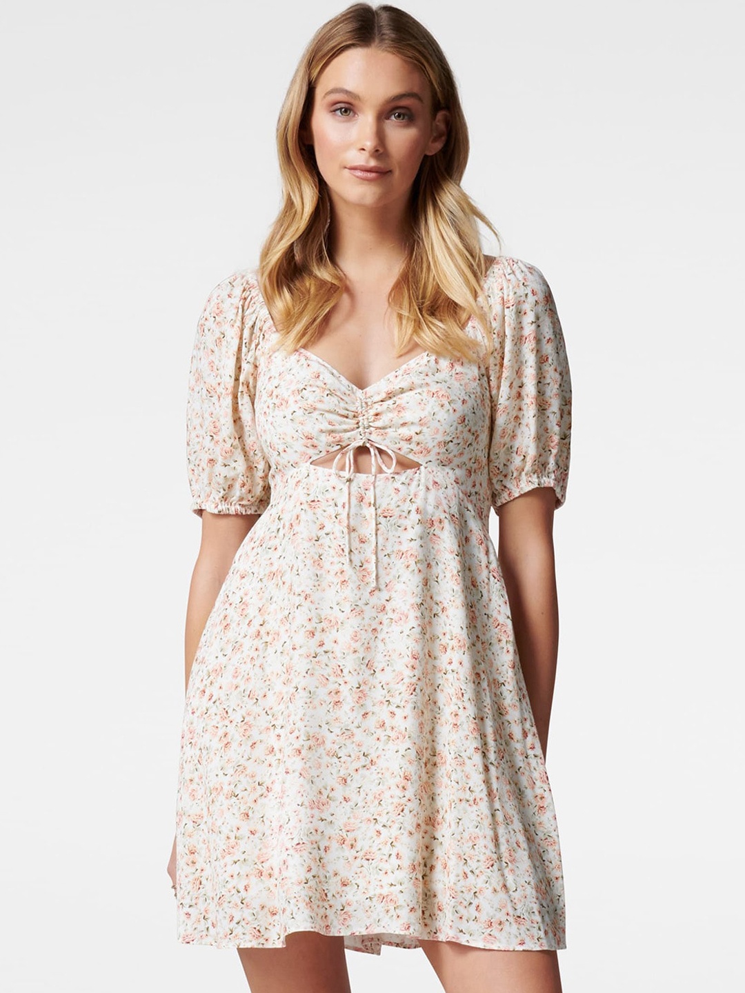

Forever New Women Pink Printed Empire Dress