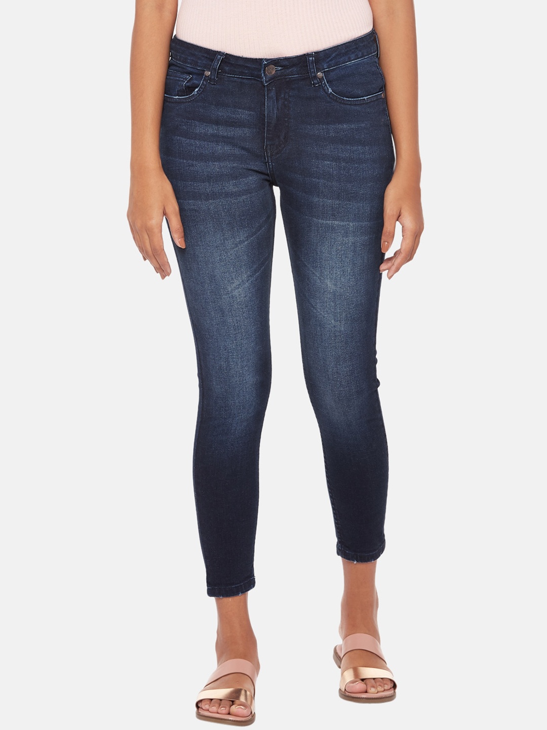 

People Women Dark Blue High-Rise Regular Fit Jeans
