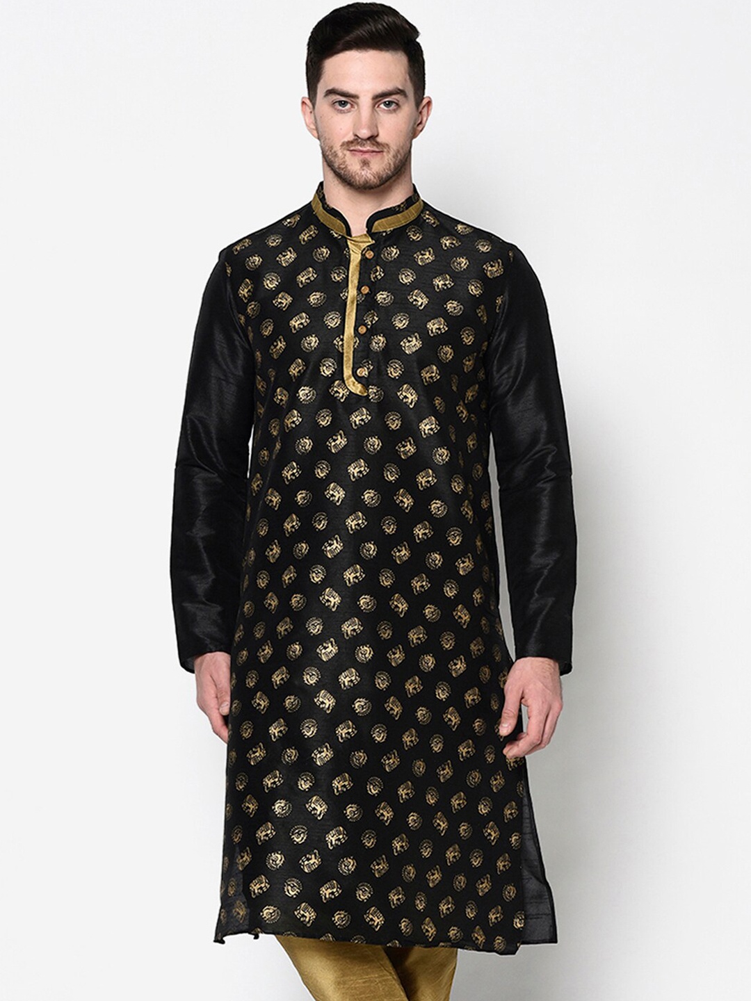 

DEYANN Men Black Ethnic Motifs Kurta