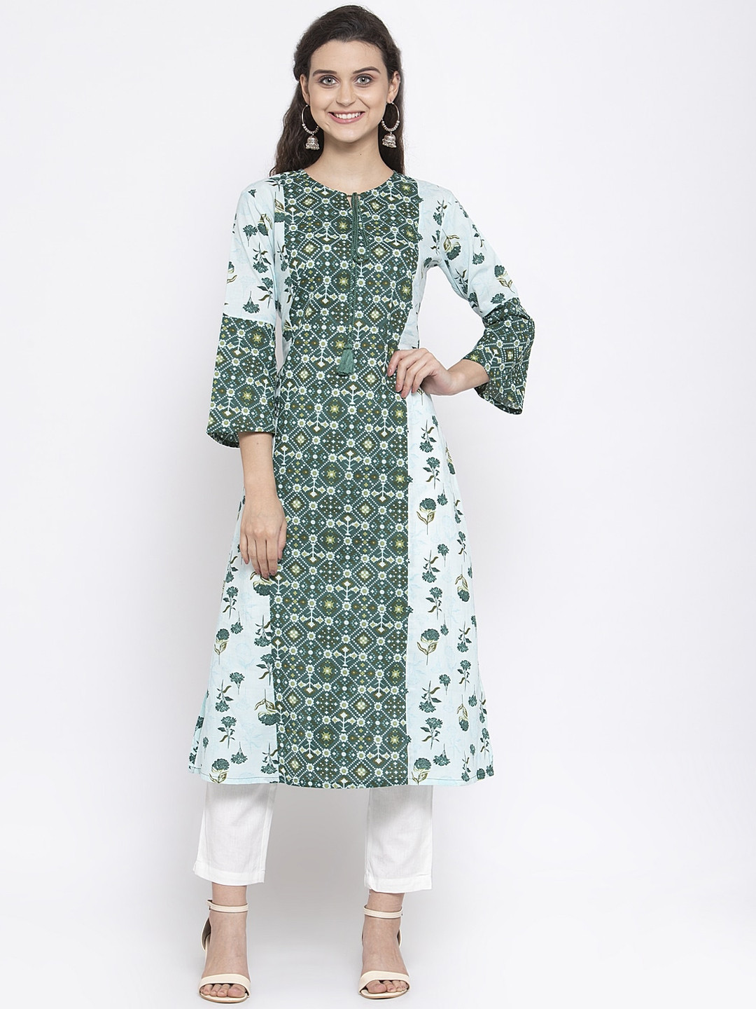 

Indibelle Women Green Floral Printed Kurta