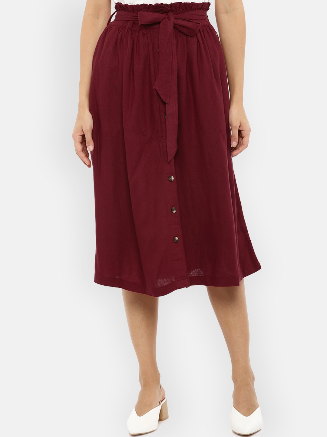 

Van Heusen Woman Women Maroon Solid Midi A-Line Skirt